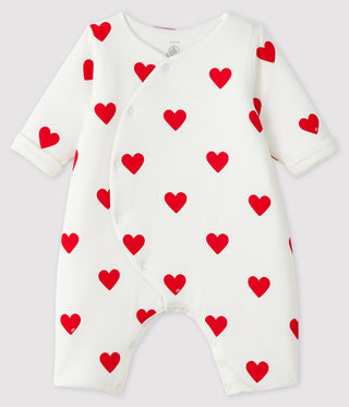 BABY GIRL'S ORGANIC COTTON RIBBED JUMPSUIT IN HEART PRINT