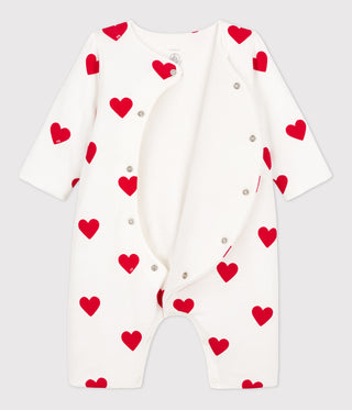 BABY GIRL'S ORGANIC COTTON RIBBED JUMPSUIT IN HEART PRINT
