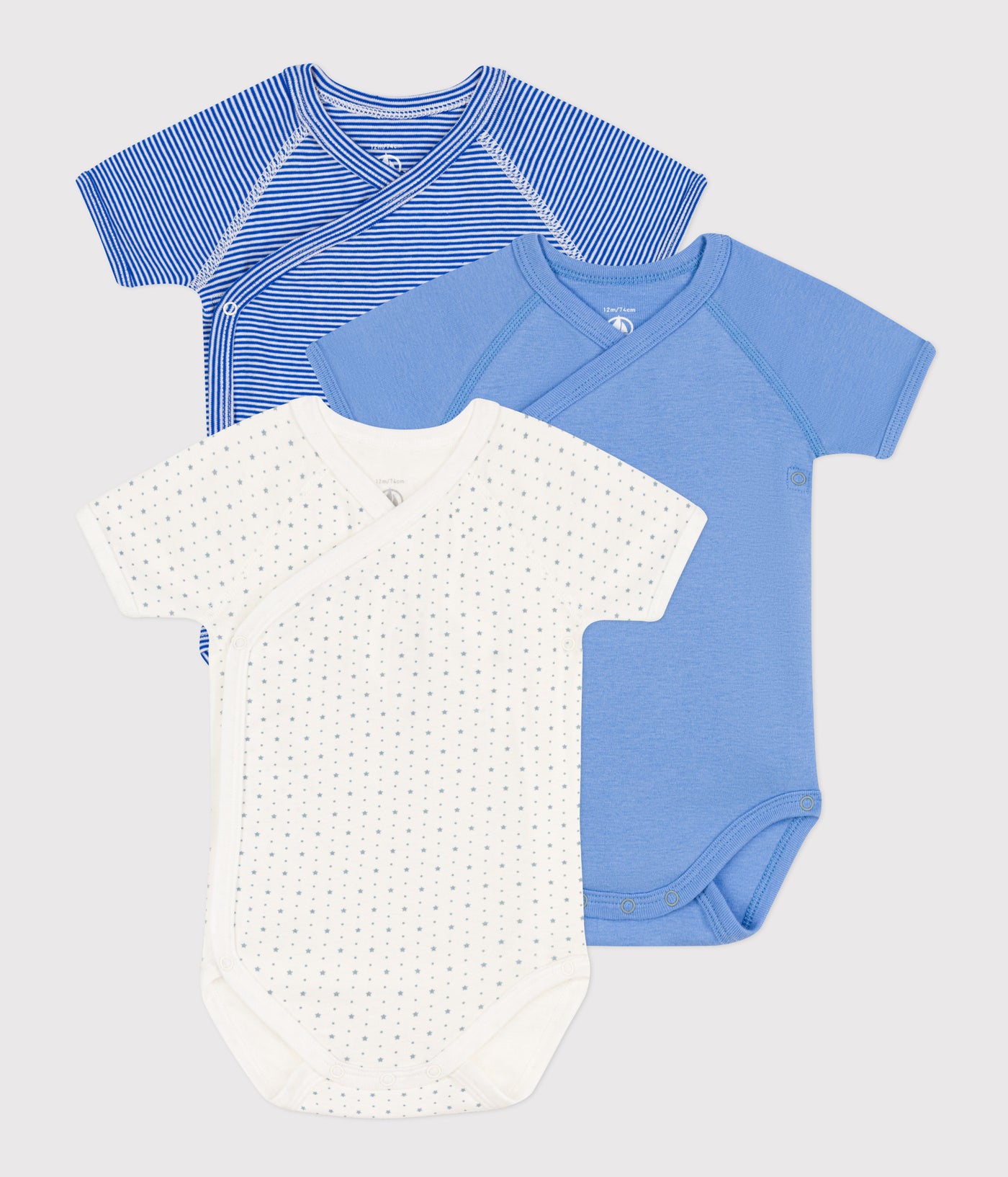 WRAPOVER SHORT-SLEEVED PATTERNED COTTON BODYSUITS - 3-PACK