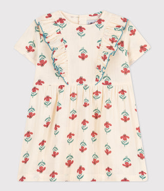 BABIES' SHORT-SLEEVED COTTON GAUZE PATTERNED DRESS