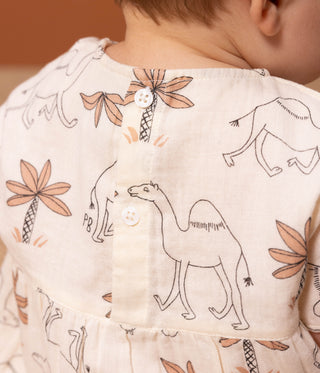 BABY GIRL'S SHORT-SLEEVED ORGANIC COTTON GAUZE PRINTED DRESS