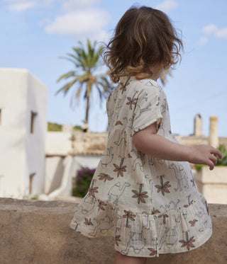 BABY GIRL'S SHORT-SLEEVED ORGANIC COTTON GAUZE PRINTED DRESS