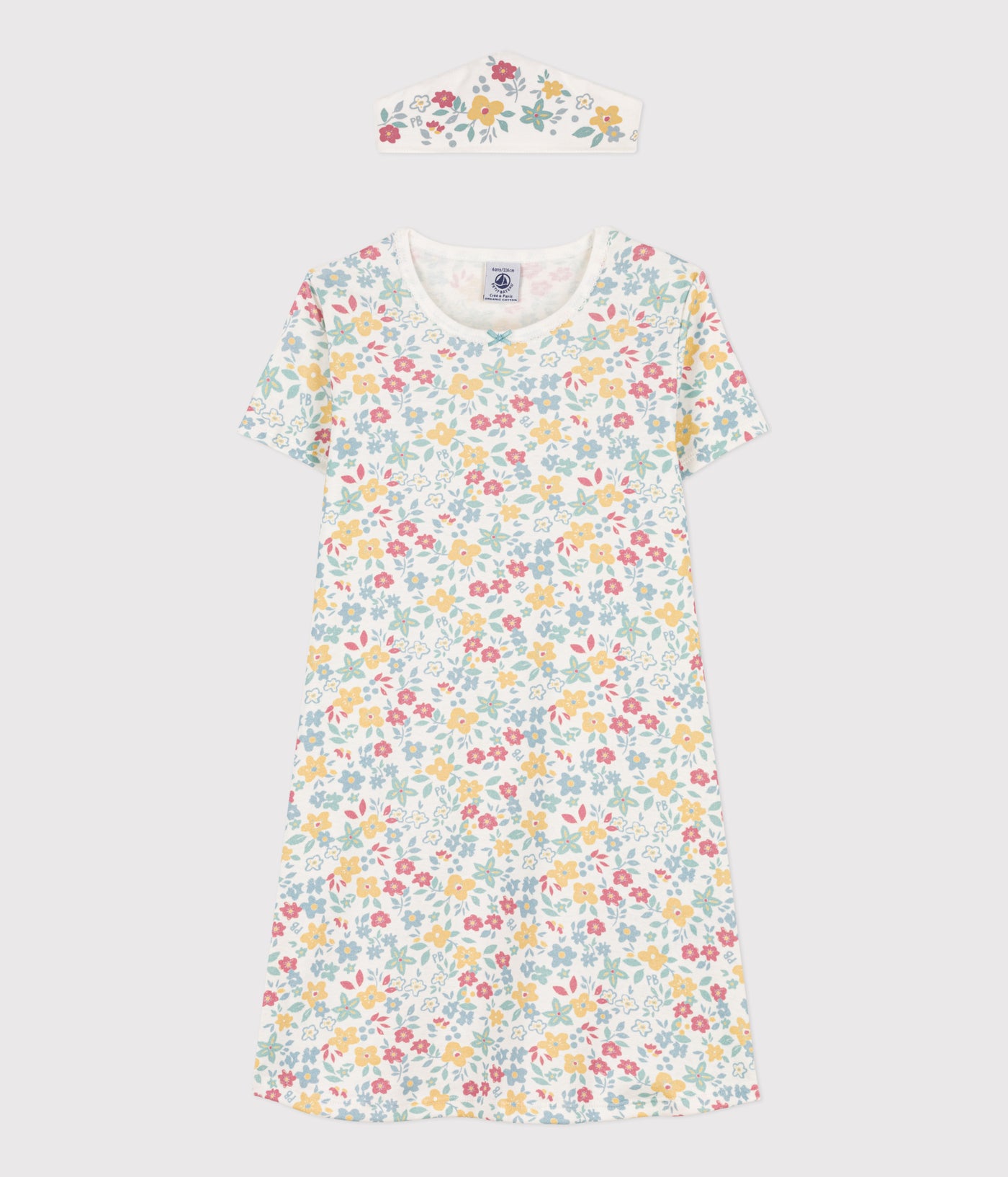 GIRLS' FLORAL PRINT COTTON NIGHTDRESS WITH CROWN