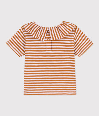 BABY GIRL'S STRIPED SHORT-SLEEVED COTTON JERSEY BLOUSE