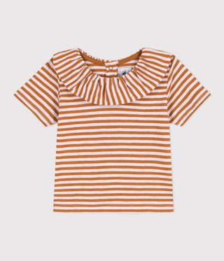 BABY GIRL'S STRIPED SHORT-SLEEVED COTTON JERSEY BLOUSE
