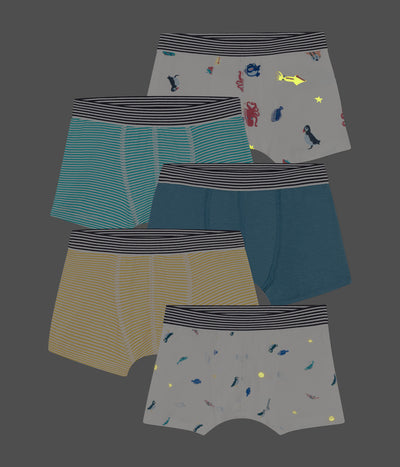 BOYS' COTTON BOXER SHORTS - 5-PACK (GLOW IN THE DARK)