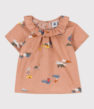 BABIES' SHORT-SLEEVED PATTERNED POPLIN BLOUSE