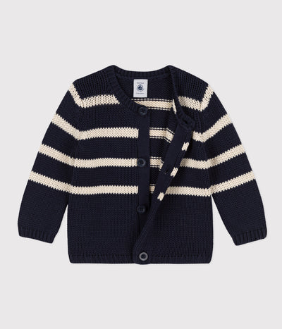 BABIES' STRIPY KNITTED COTTON CARDIGAN