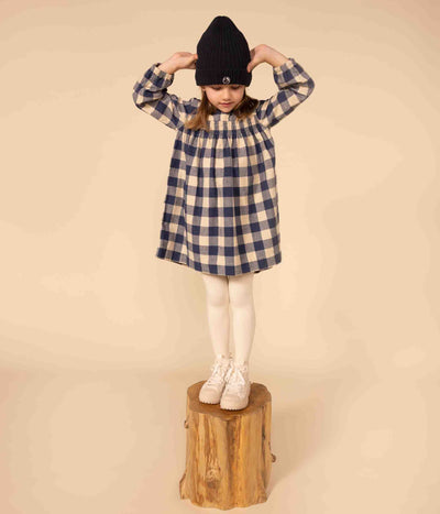GIRLS' LONG-SLEEVED DRESS IN CHECKED COTTON FLANNEL