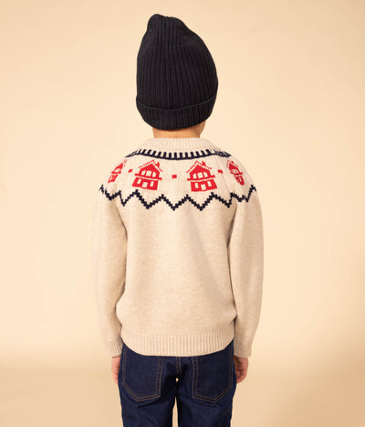 UNISEX WOOL AND COTTON JACQUARD KNIT PULLOVER