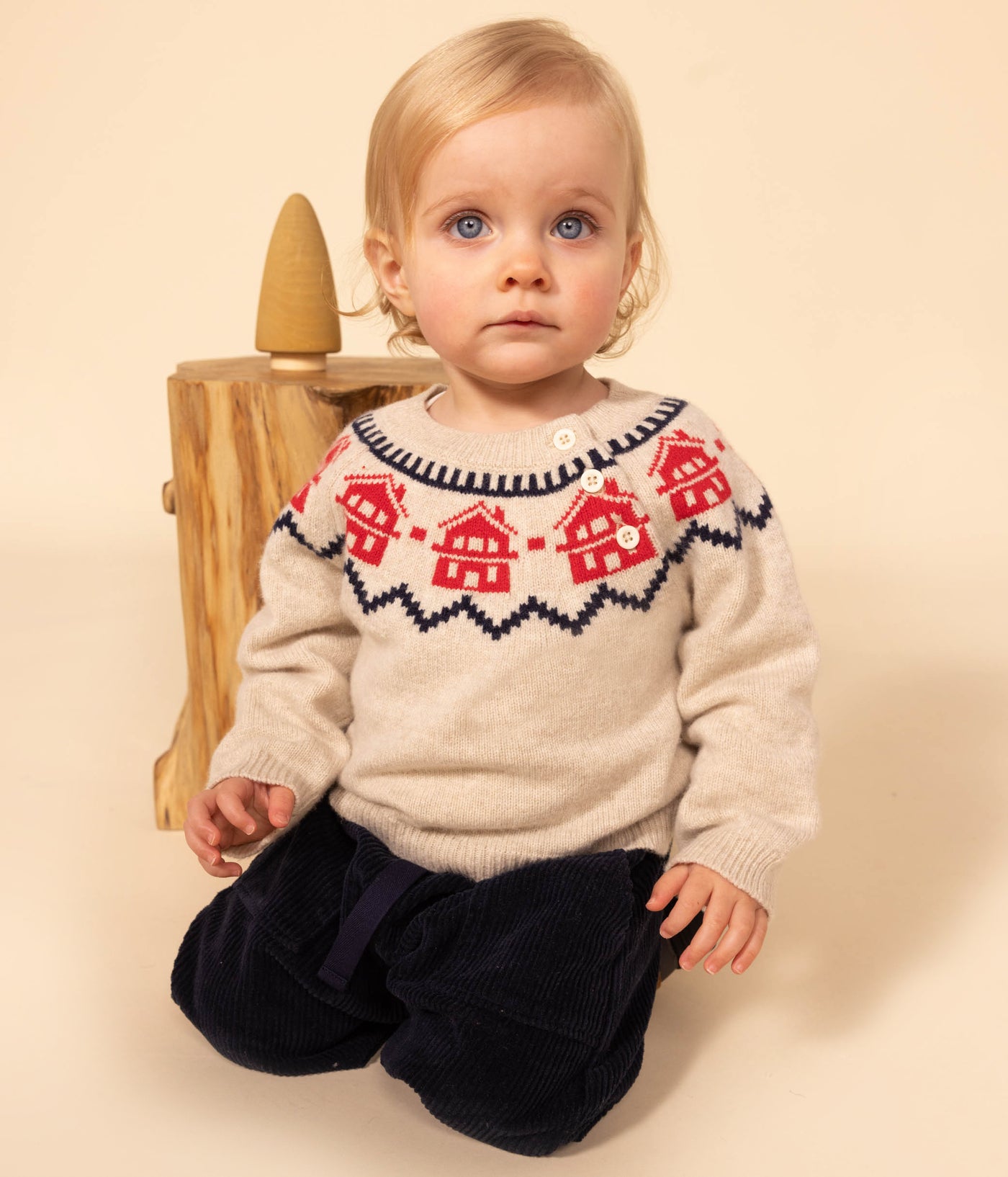 BABIES' WOOL/COTTON KNITTED PULLOVER