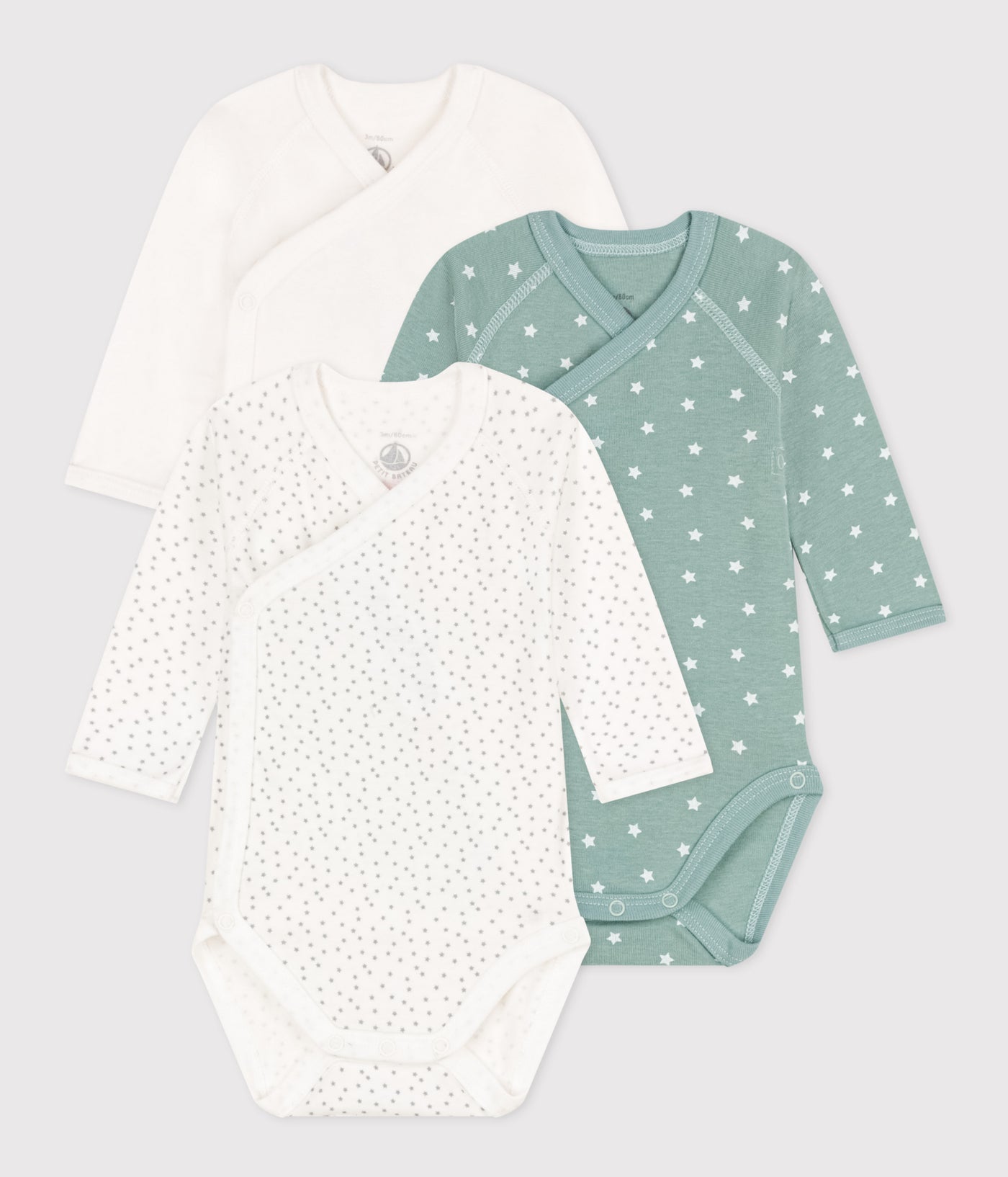 LONG-SLEEVED WRAPOVER COTTON BODYSUITS - 3-PACK