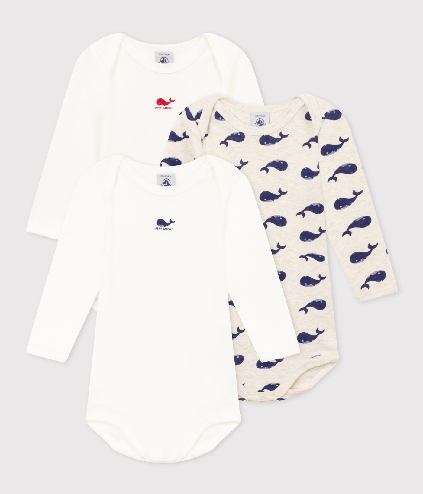 BABIES' LONG-SLEEVED COTTON WHALE THEMED BODYSUITS - 3-PACK