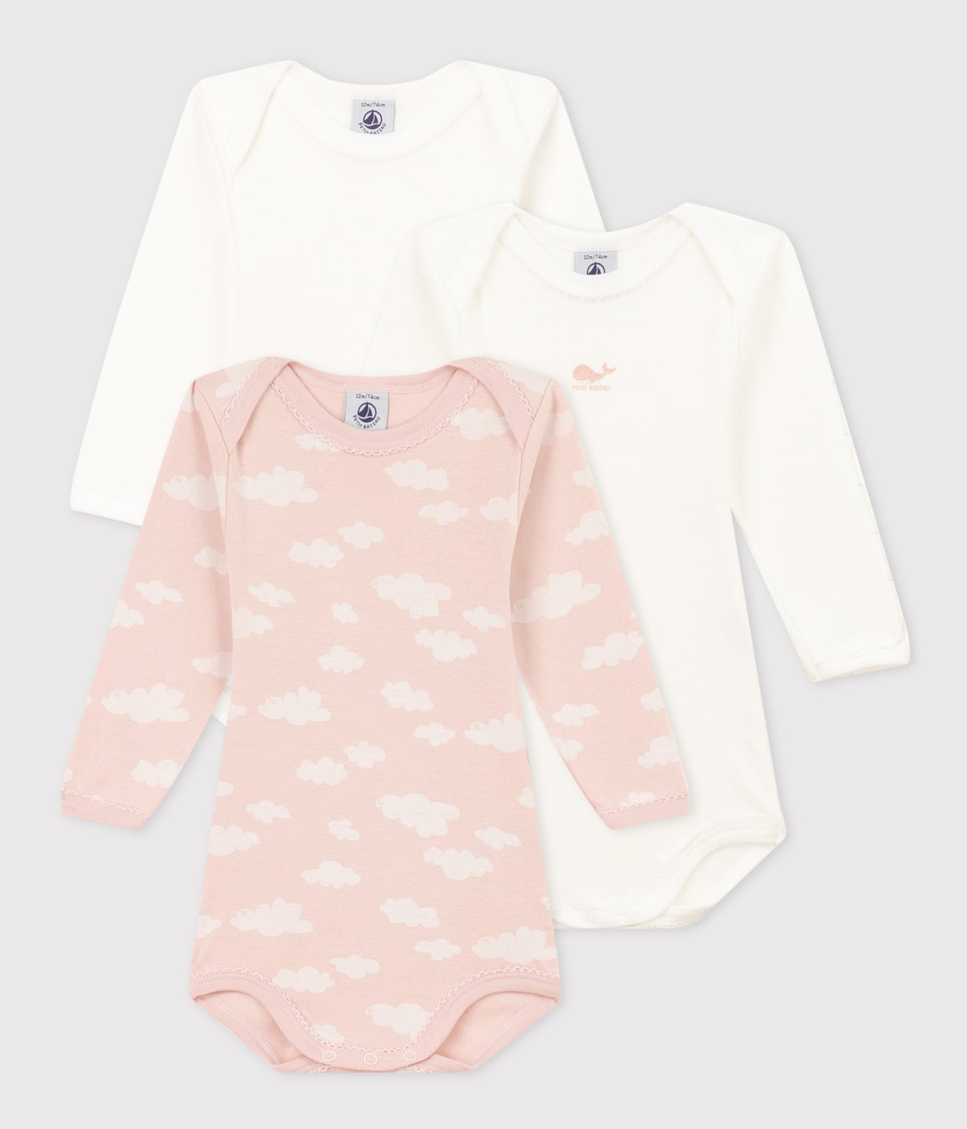 LONG-SLEEVED COTTON CLOUD THEMED BODYSUITS - 3-PACK
