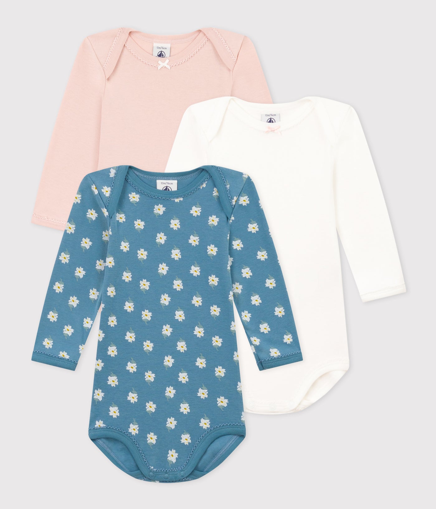 BABIES' FLORAL LONG-SLEEVED COTTON BODYSUITS - 3-PACK