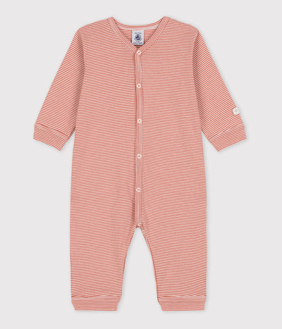 BABIES' FOOTLESS PINSTRIPED COTTON SLEEPSUIT