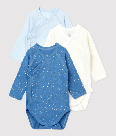BABIES' LONG-SLEEVED WRAPOVER ORGANIC COTTON BODYSUITS - 3-PACK.