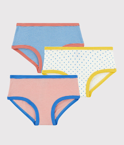 GIRLS' PINSTRIPED ORGANIC COTTON KNICKERS - 3-PACK