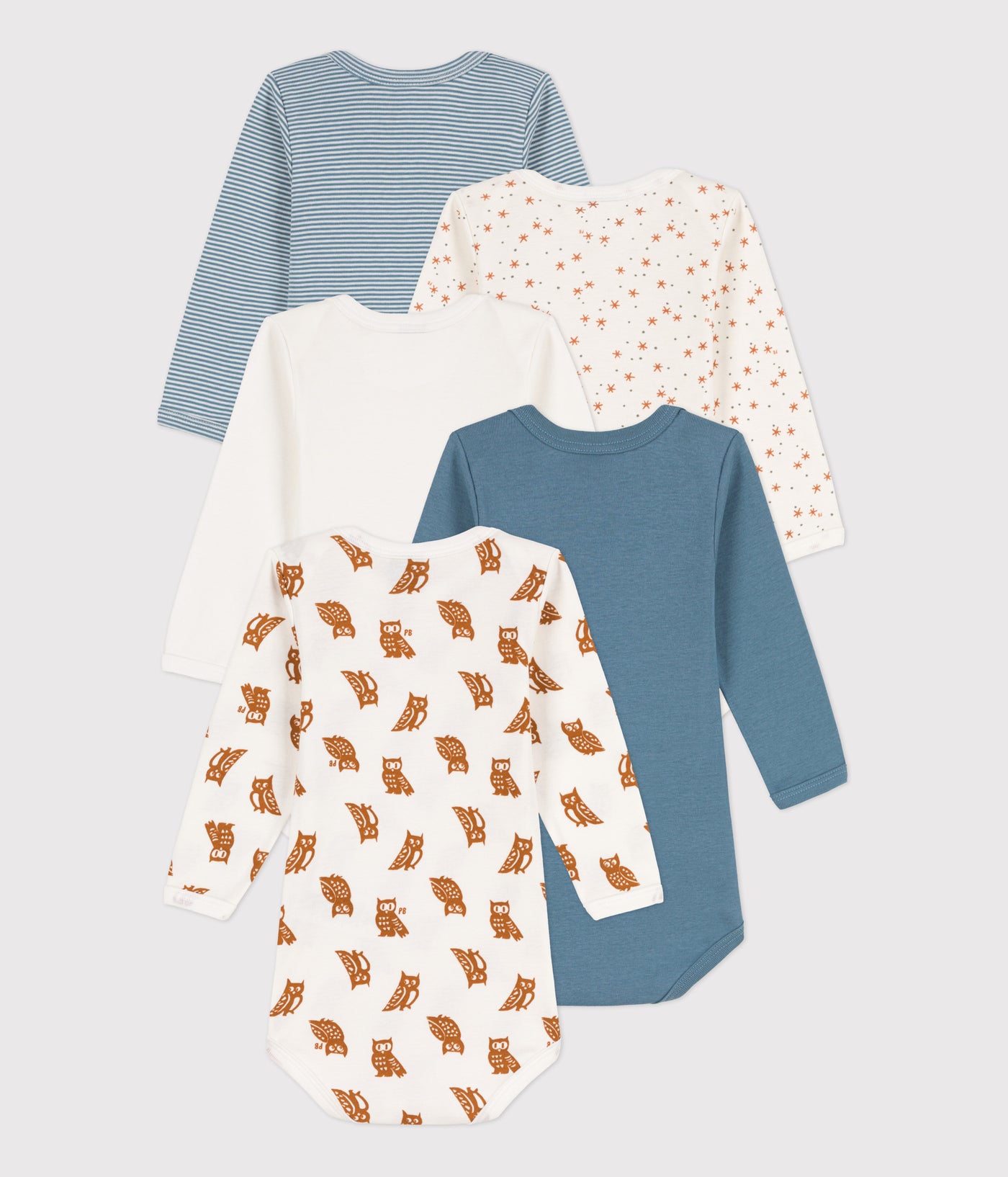 BABIES' OWL PATTERNED LONG-SLEEVED COTTON BODYSUITS - 5-PACK