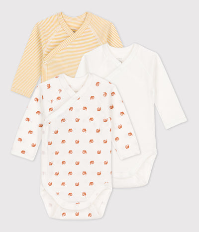 BABIES' LONG-SLEEVED COTTON BODYSUITS - 3-PACK