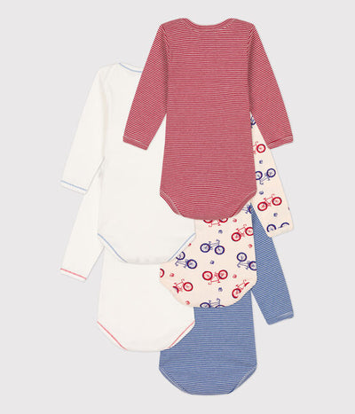 BABIES' BIKE THEMED LONG-SLEEVED COTTON BODYSUITS - 5-PACK