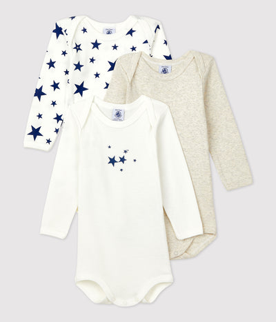 STARRY LONG-SLEEVED COTTON BODYSUITS - 3-PACK